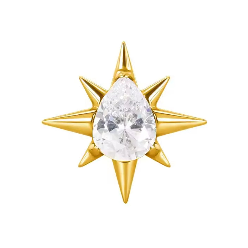 Titanium 16G (1.2MM) Internally Threaded Star with Zircon Piercing Stud