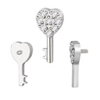 Natural  Titanium 16G (1.2MM) Internally Threaded Key Heart Piercing Stud