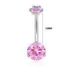 Titanium 14G (1.6MM) Internally Threaded Round Cut Pink Belly Piercing 12MM