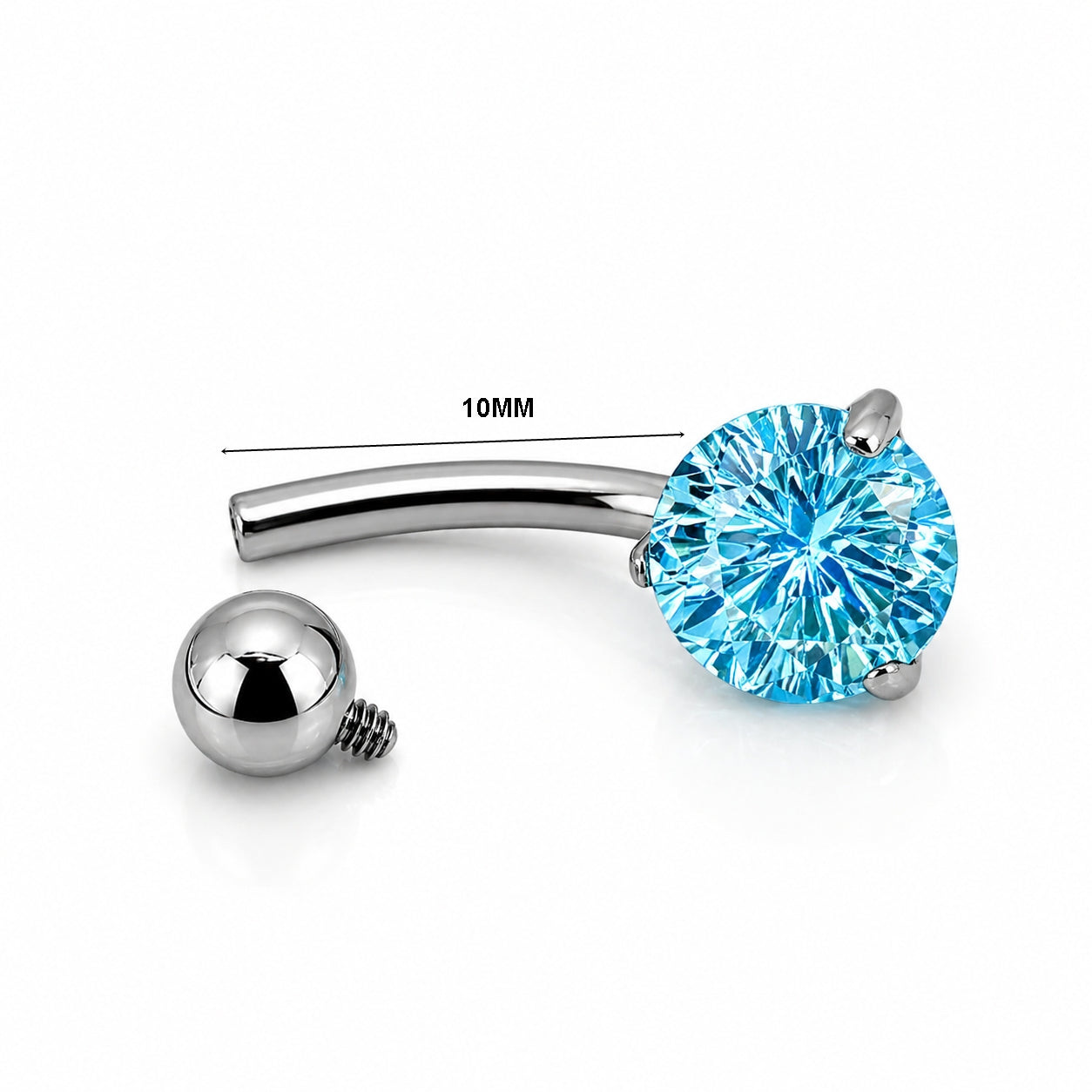 Titanium Belly Piercing with Aqua Blue CZ