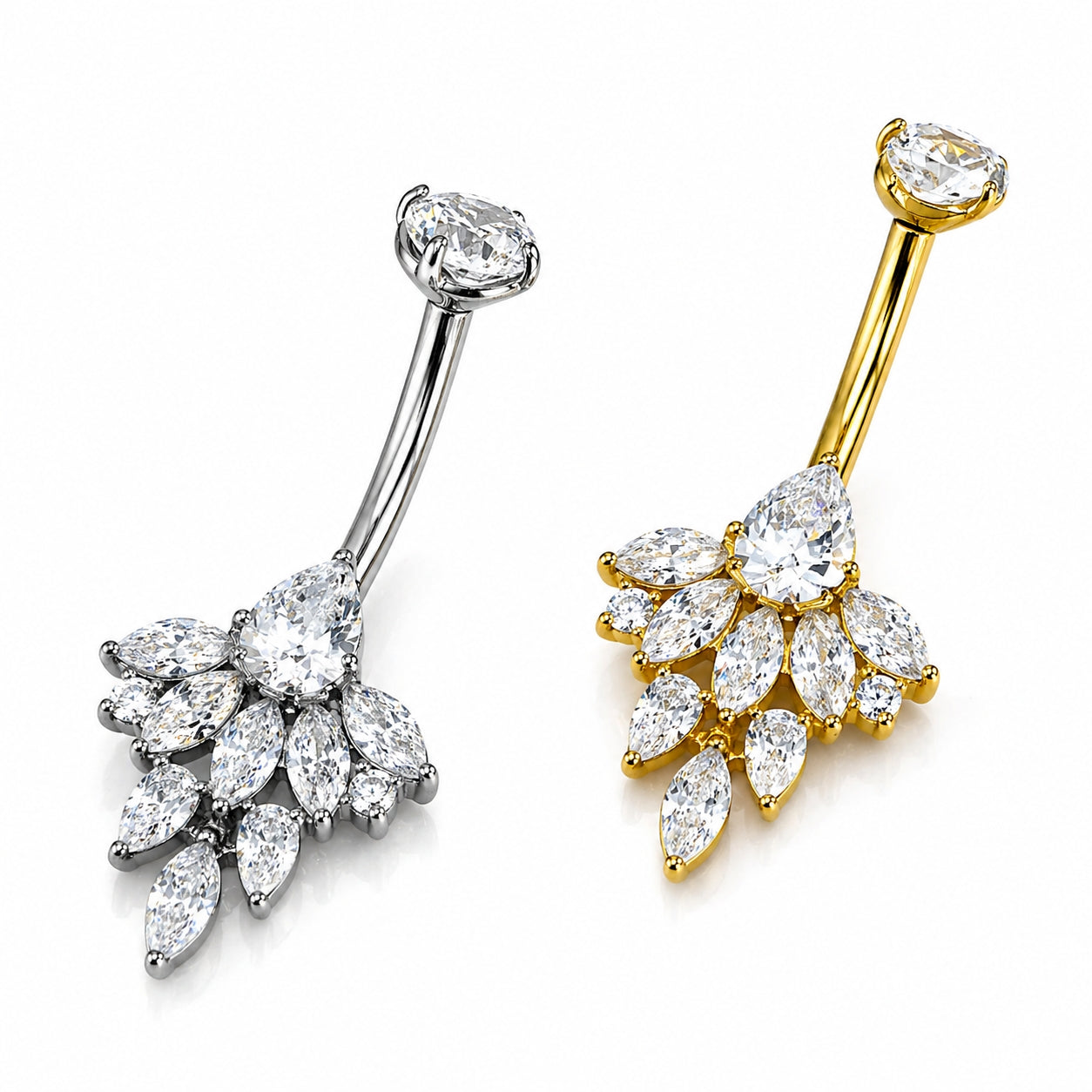 Titanium Belly Piercing – Leaf Cluster CZ Drop