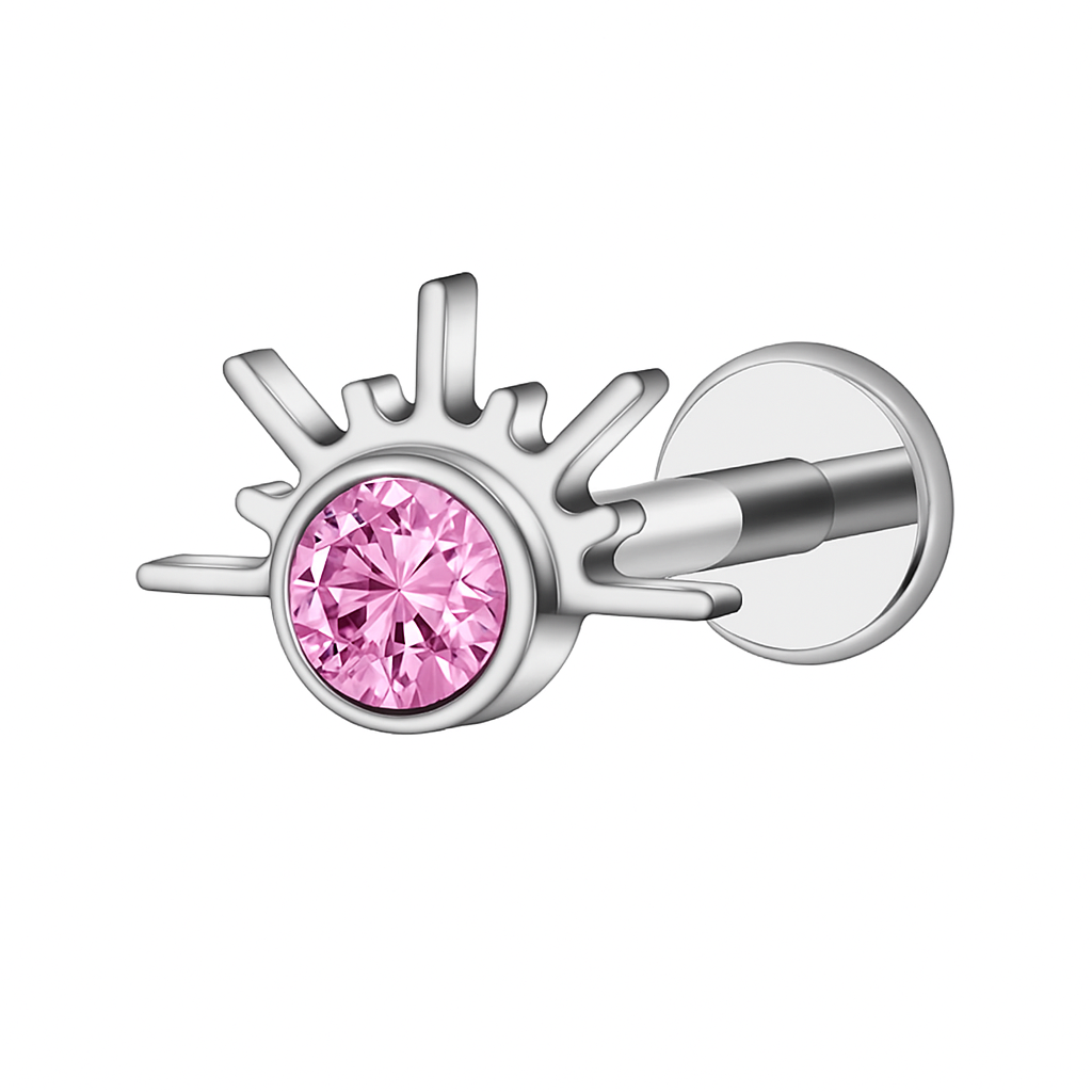 Natural Titanium 16G (1.2MM) Internally Threaded Sun Piercing Stud