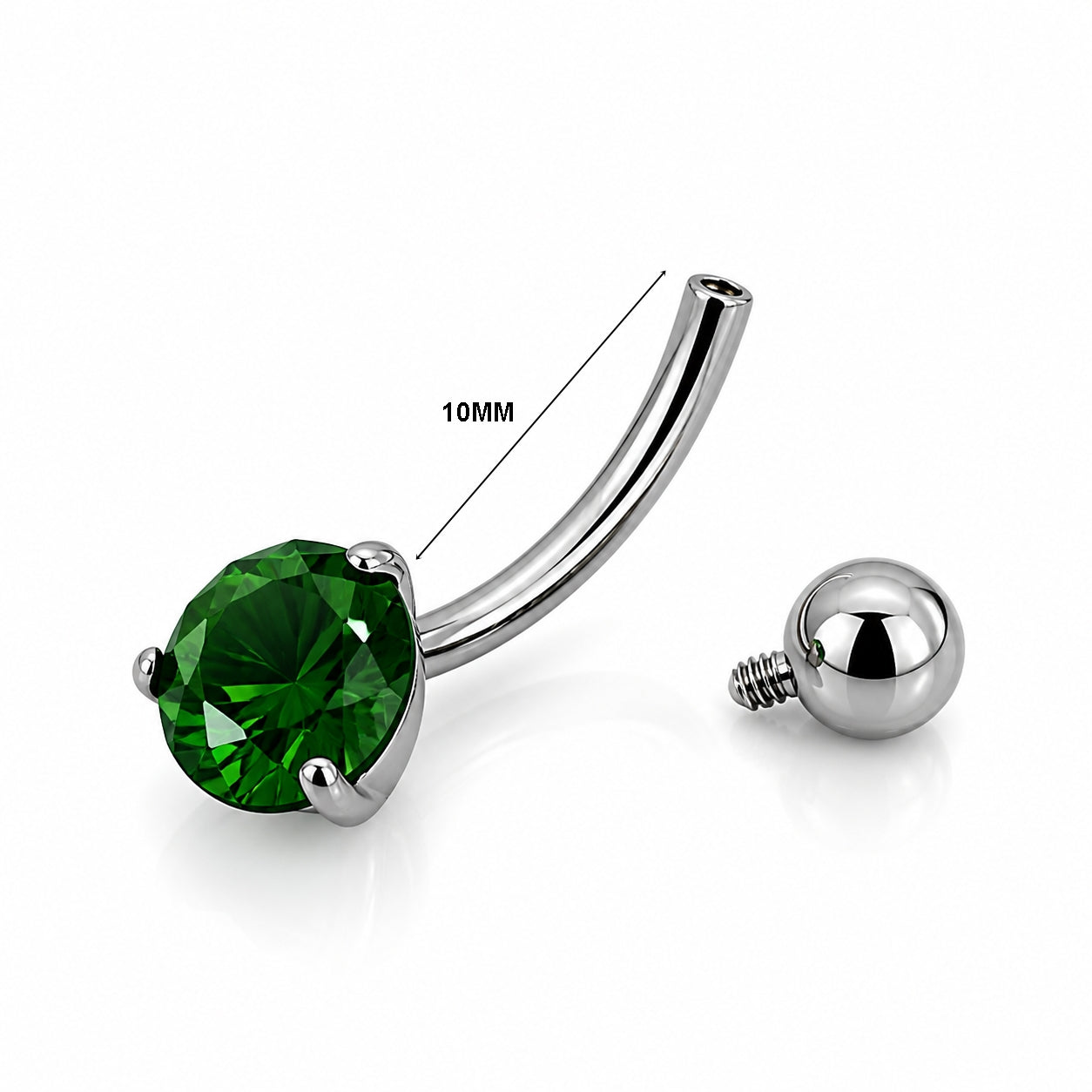 Titanium Belly Piercing with Emerald Green CZ