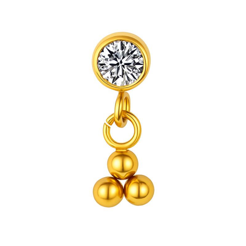 Titanium 16G (1.2mm) Internally Threaded 3 Dots CZ Dangling Piercing Stud