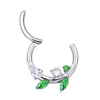 Natural Titanium Leaf Crystal Daith &amp; Septum Piercing Hoop 16G 8MM