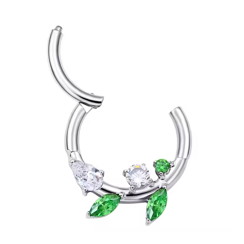 Natural Titanium Leaf Crystal Daith &amp; Septum Piercing Hoop 16G 8MM
