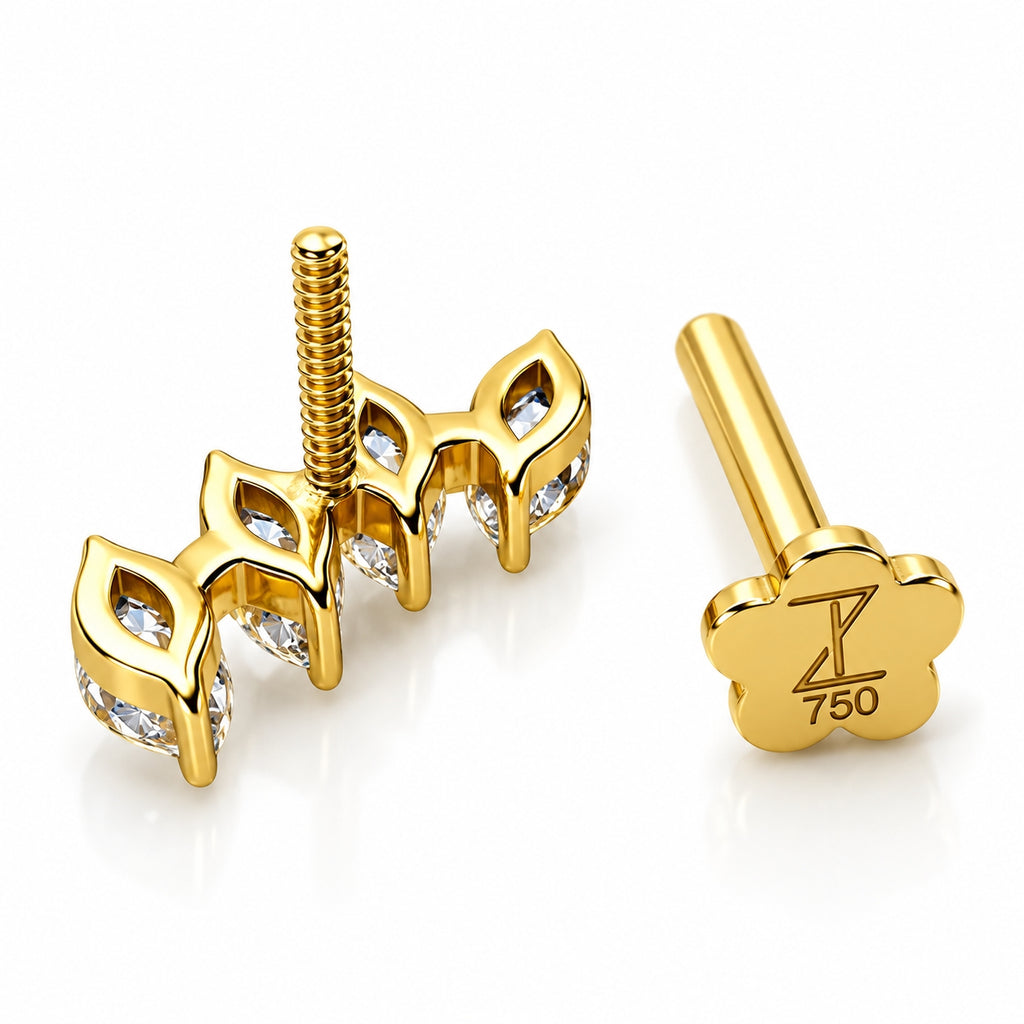 18K Gold Four Marquise Lab-Grown Diamond Curved Piercing Stud