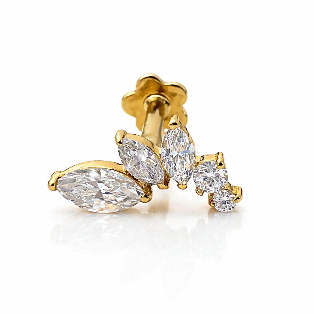 18k Gold Moissanite Ascending Petal Flat Back Stud