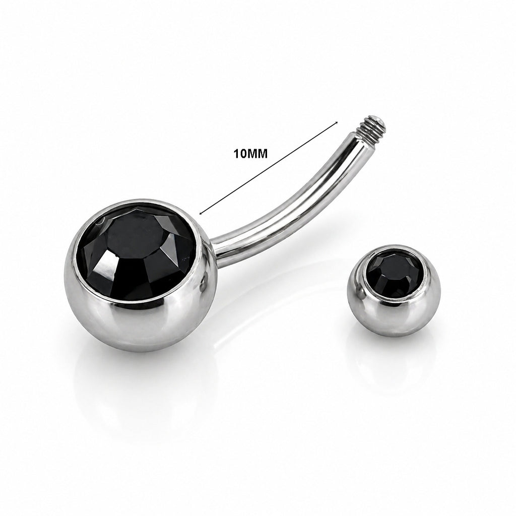 Titanium Belly Piercing with Black CZ