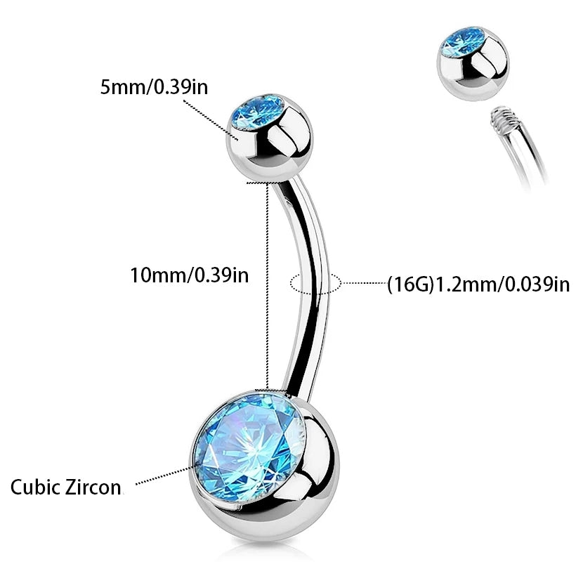 Titanium 14G (1.6MM) Externally Threaded Aqua Blue Belly Button Piercing 10MM