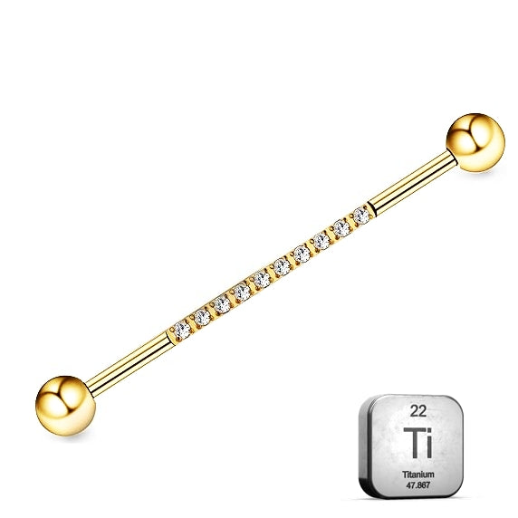 Implant-Grade Titanium Industrial Barbell with Crystal Set Line 