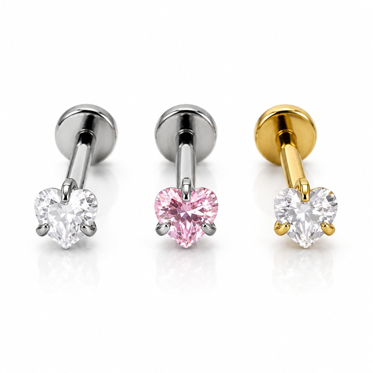 Titanium Heart CZ Flat Back Stud