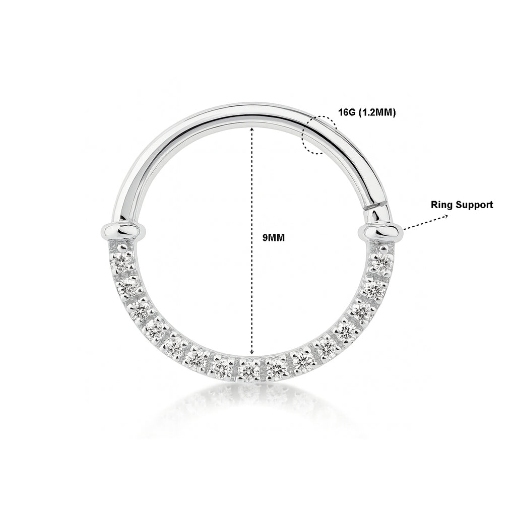 18K White Gold Diamond Hinged Clicker – For Daith &amp; Septum Piercings