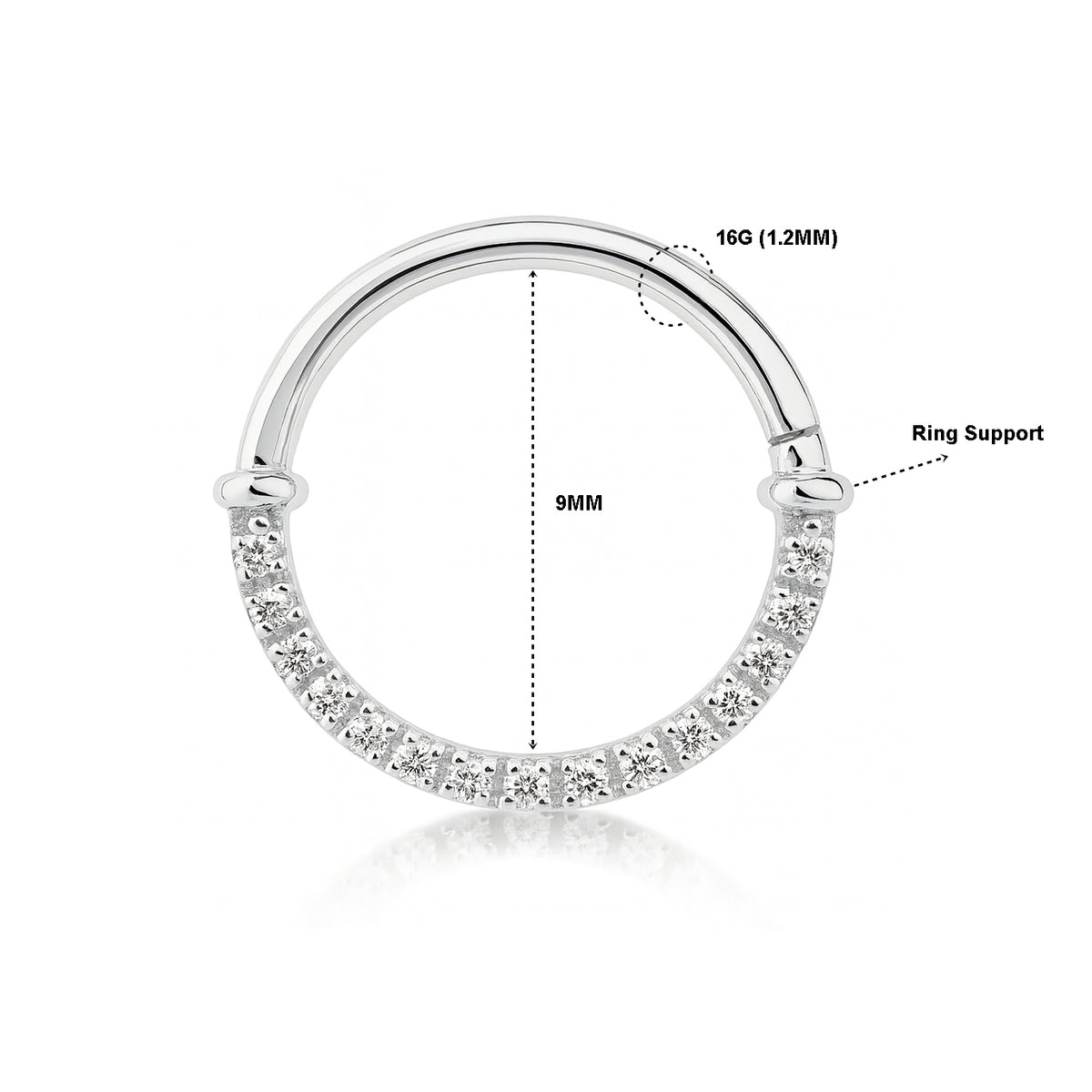 18K White Gold Diamond Hinged Clicker – For Daith &amp; Septum Piercings
