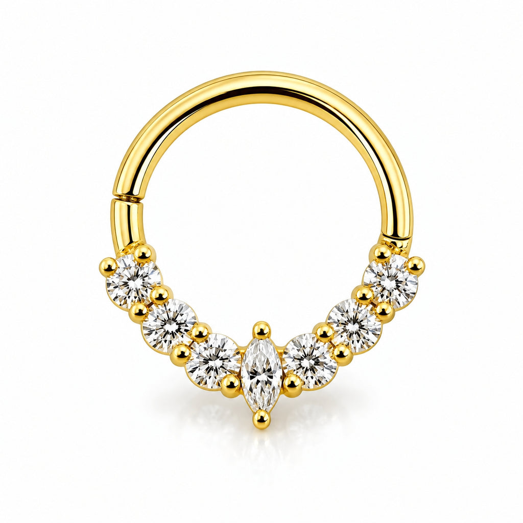 18K Gold Moissanite Marquise Crown 9mm Daith & Septum Ring