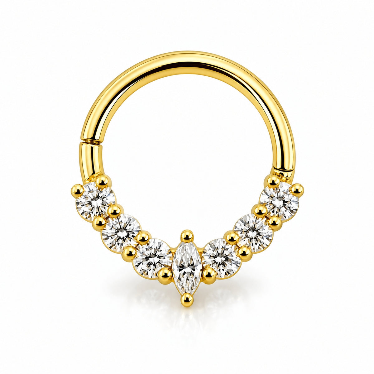 18K Gold Moissanite Marquise Crown 9mm Daith & Septum Ring