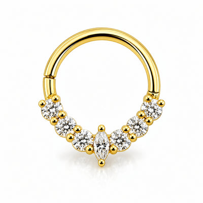 18K Gold Moissanite Marquise Crown 9mm Daith & Septum Ring
