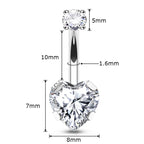 Heart-Cut CZ Belly Piercing | 14G (1.6MM) | 10MM Bar