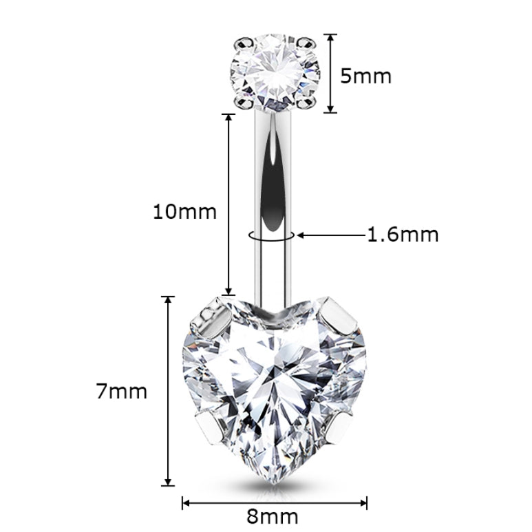 Heart-Cut CZ Belly Piercing | 14G (1.6MM) | 10MM Bar