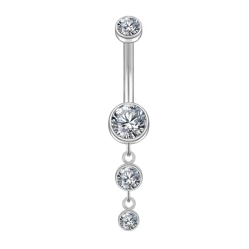 Premium Titanium Hanging 2 Crystals Belly Ring | 14G (1.6MM) | 10MM Bar