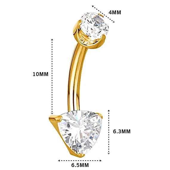 ASTM F136 Titanium 14G (1.6MM) Internally Threaded Triangle Belly Button Piercing 10MM