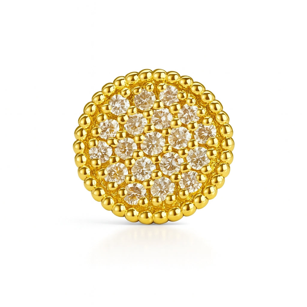 18K Yellow Gold Pavé Diamond Sun Stud – Internally Threaded (Sold Per Piece)