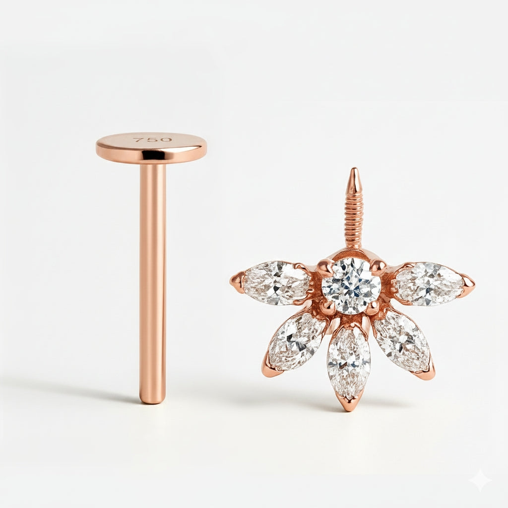 18K Rose Gold Lab Diamond Vertical Helix (Bugadi) Stud – Internally Threaded (Sold Per Piece)