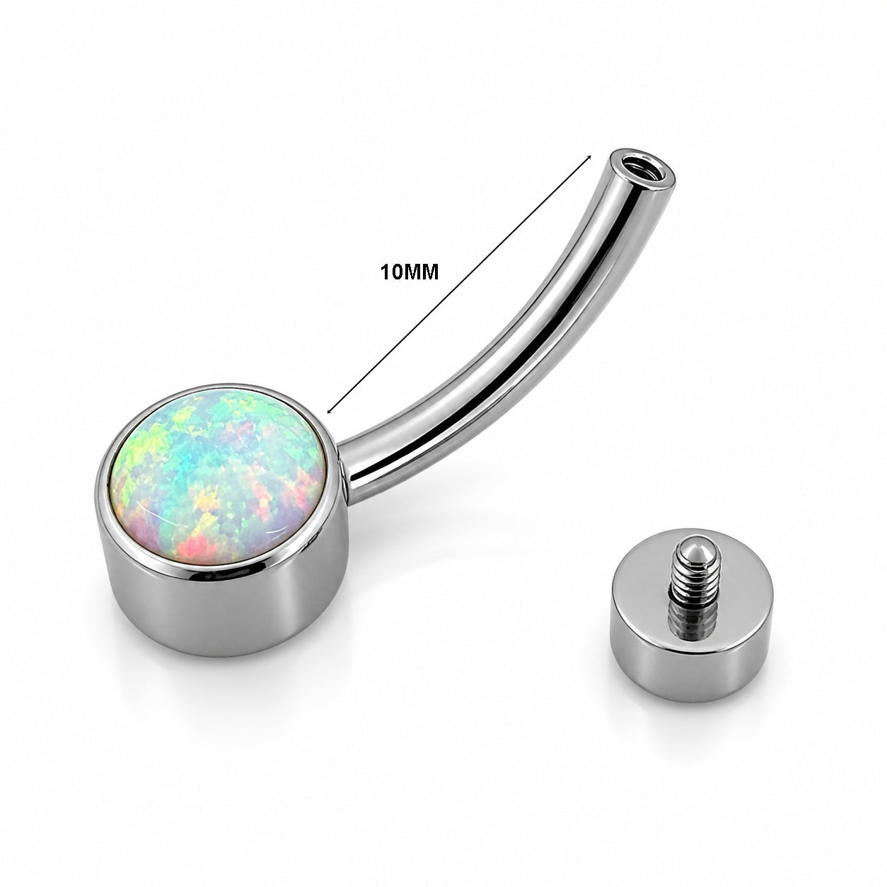 Titanium Belly Piercing with White Opal