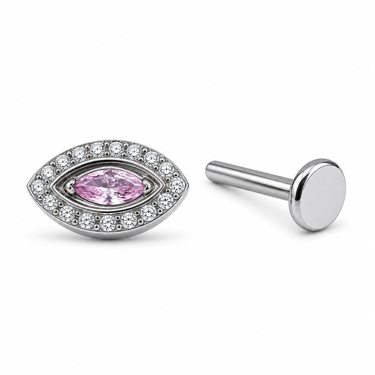 Pink Evil Eye Titanium Flat Back Stud
