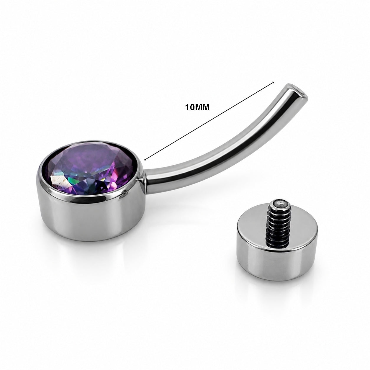 Titanium Belly Piercing with Mystic Purple CZ