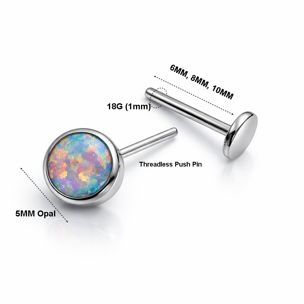 Titanium Opal Flat Back Labret – Vertical Helix Piercing
