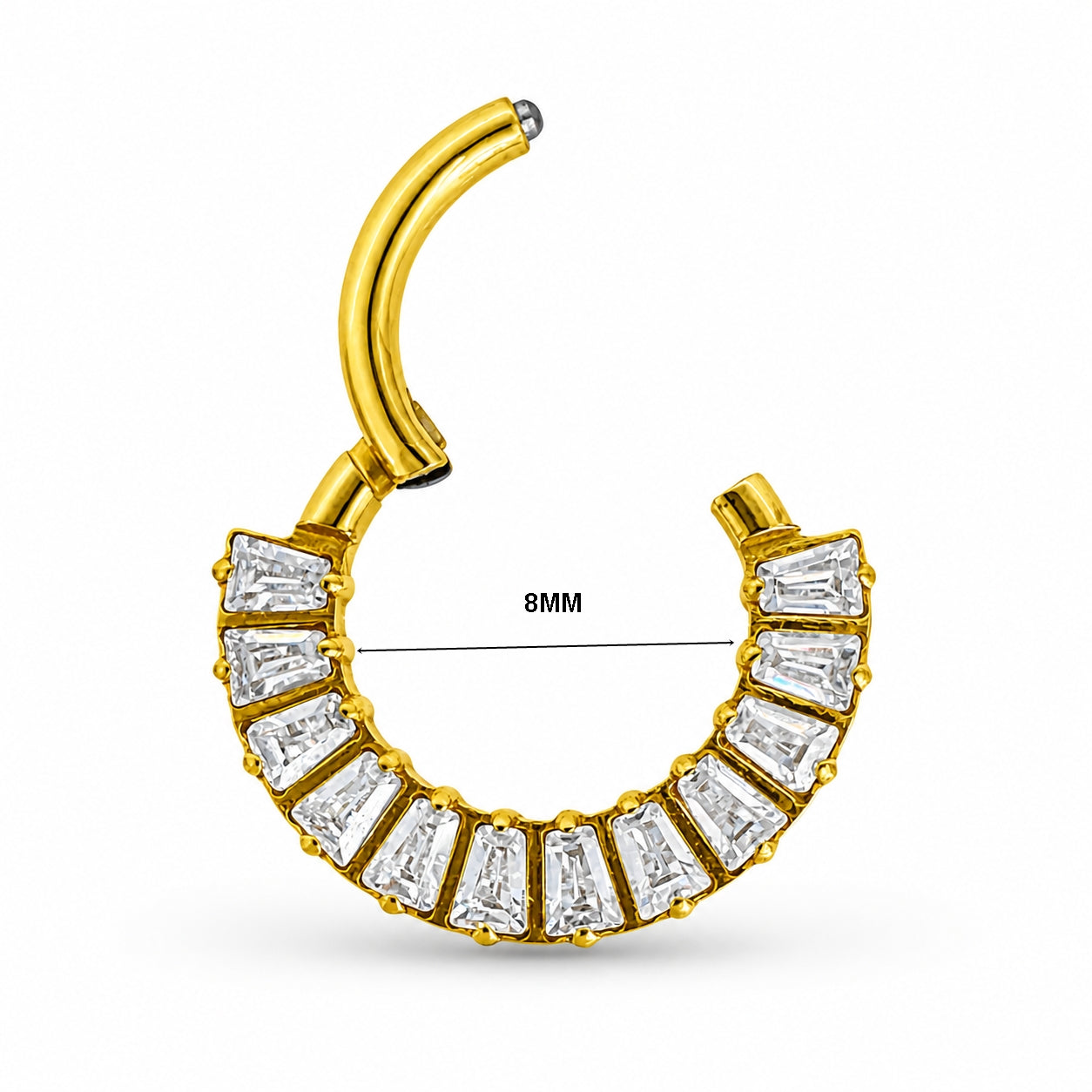 Luxury Baguette CZ Titanium Clicker Ring – Gold Finish (8mm)