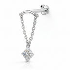 18K White Gold Hidden Helix Chain with Natural Diamond Drop