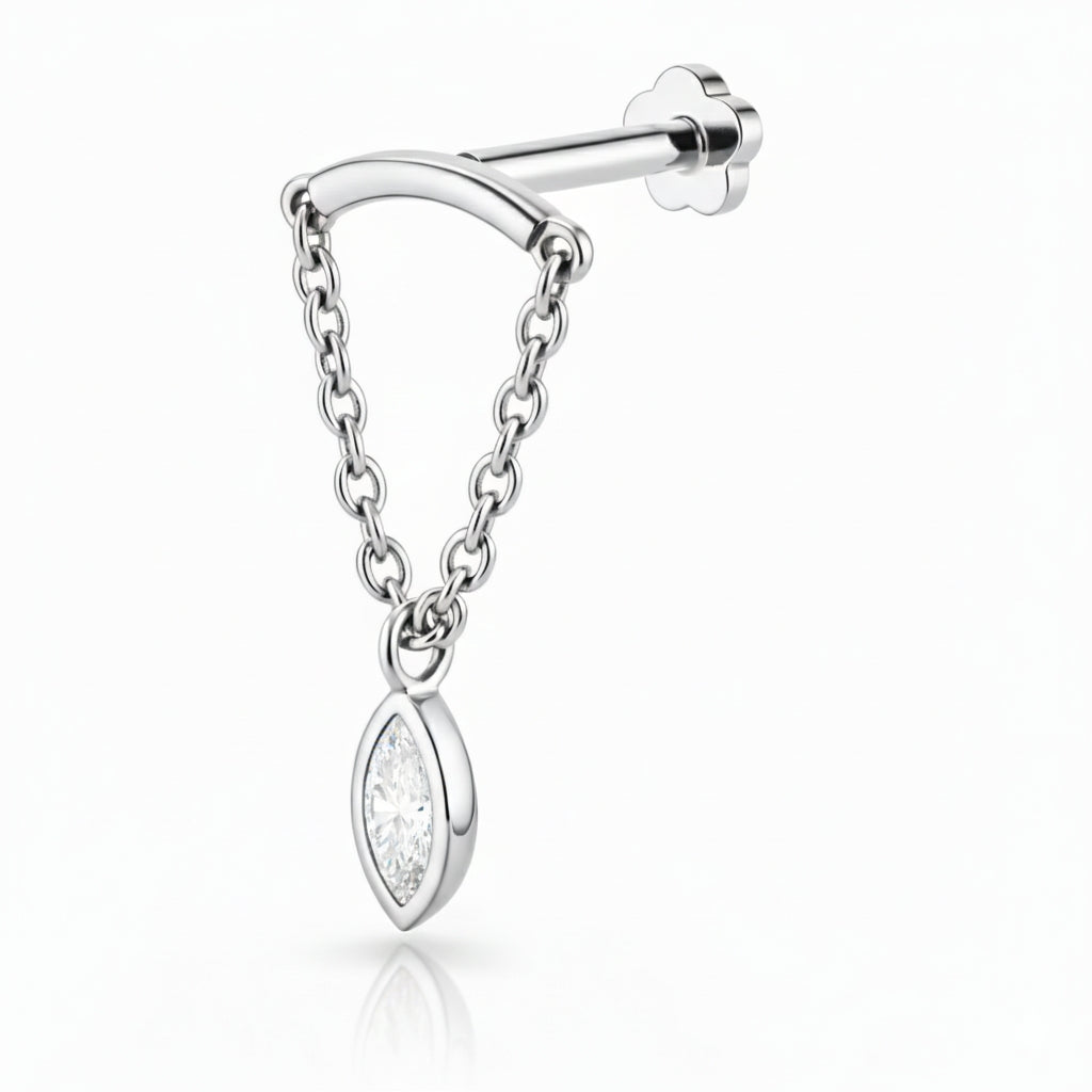 18K White Gold Marquise Diamond Hidden Helix Piercing
