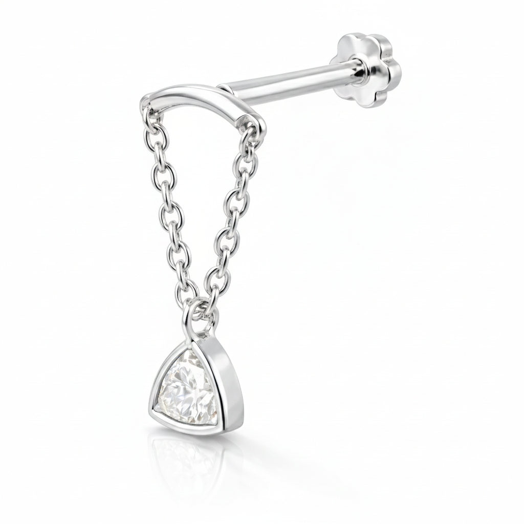 18K White Gold Trillion Moissanite Hidden Helix Piercing