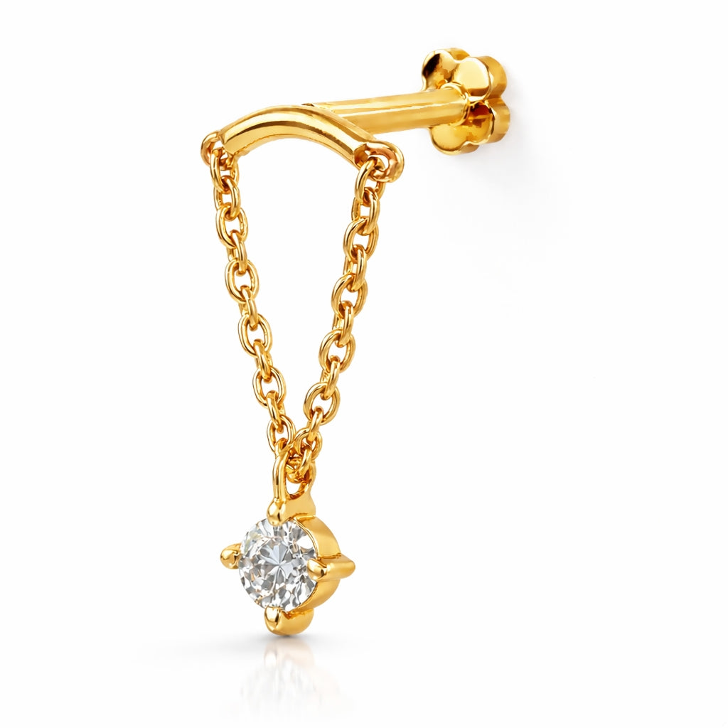18K Yellow Gold Hidden Helix Chain Stud with Natural Diamond