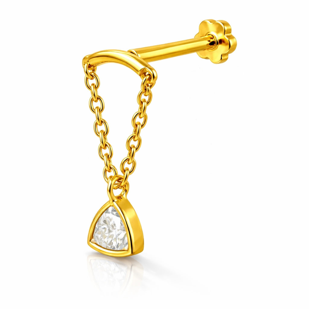 18K Yellow Gold Trillion Moissanite Hidden Helix Piercing