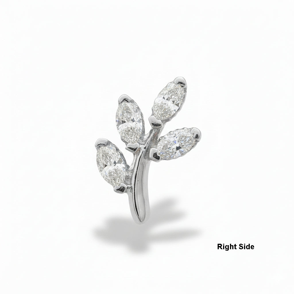 18K Gold Leaf Marquise Natural Diamond Stud (Right &amp; Left)