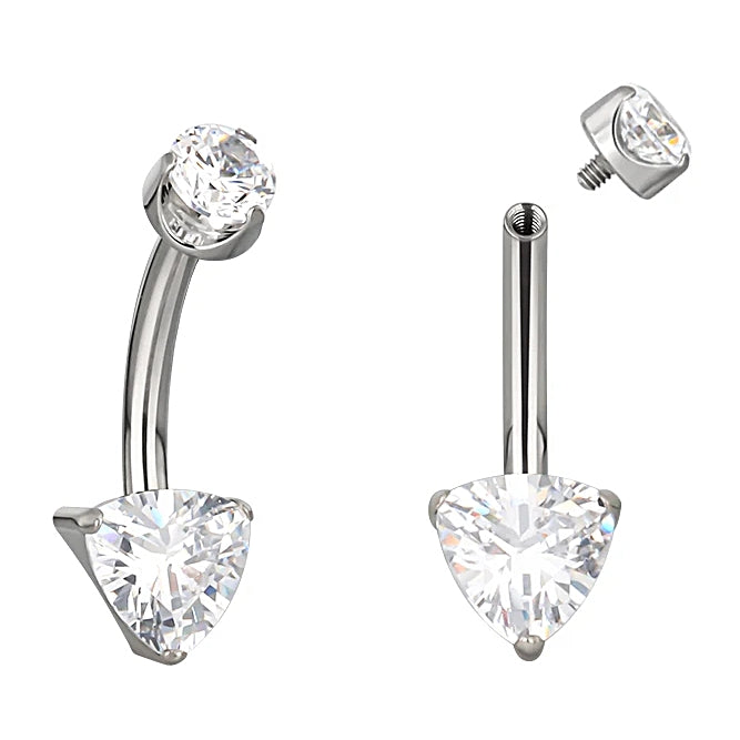 ASTM F136 Titanium 14G (1.6MM) Internally Threaded Triangle Belly Button Piercing 10MM