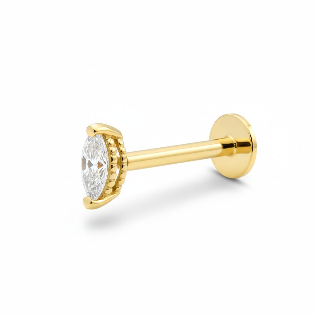 18K Gold Marquise Diamond Stud (3mm &amp; 4mm)