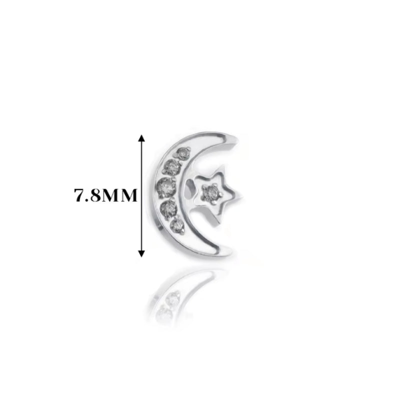 Natural Titanium 16G (1.2MM) Internally Threaded Moon with Star Labret Stud
