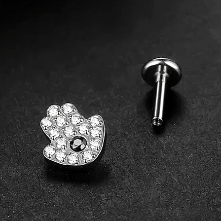 LAB_Hand_01 ASTM F136 Titanium 16G (1.2MM) Internally Threaded Hamsa Fatima Hand Labret Stud