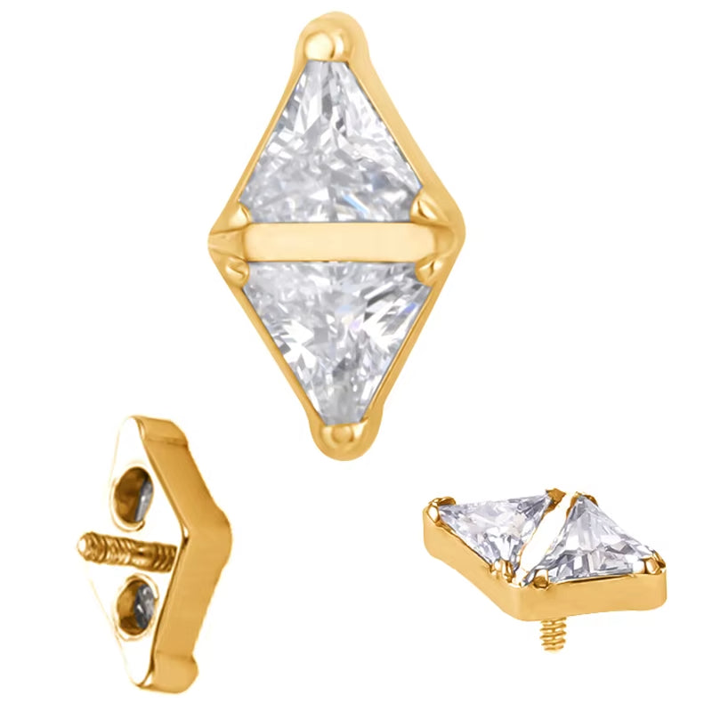 Titanium 16G (1.2MM) Internally Threaded Diamond Crystal Piercing Stud