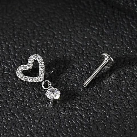 Lab_Dangling_03 ASTM F136 Titanium 16G (1.2mm) Internally Threaded Dangling Heart Piercing Jewelry
