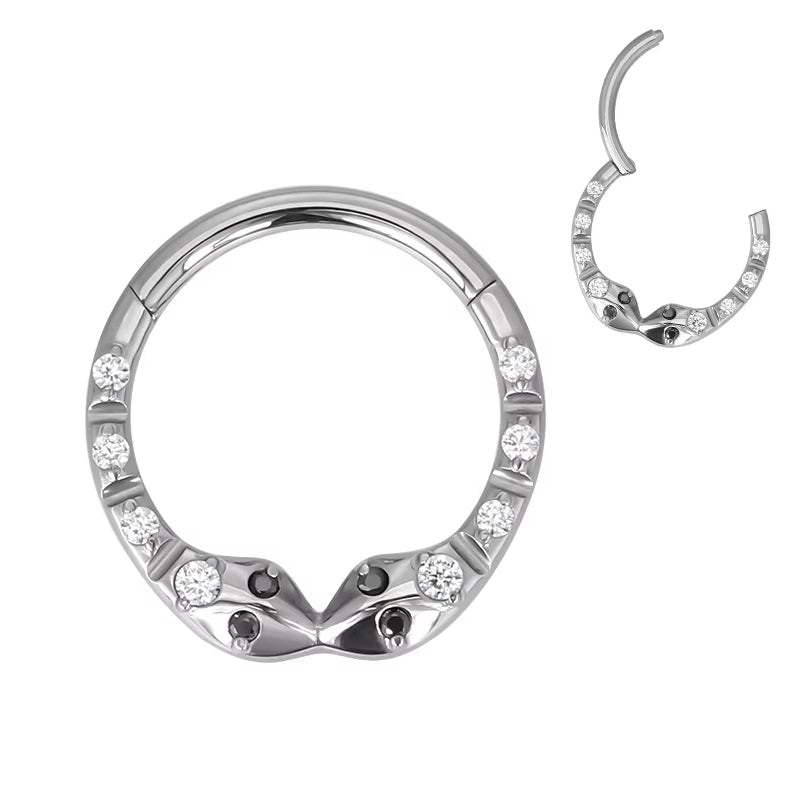 Natural Titanium Snake with Crystal Daith &amp; Septum Piercing Hoop 16G 10MM