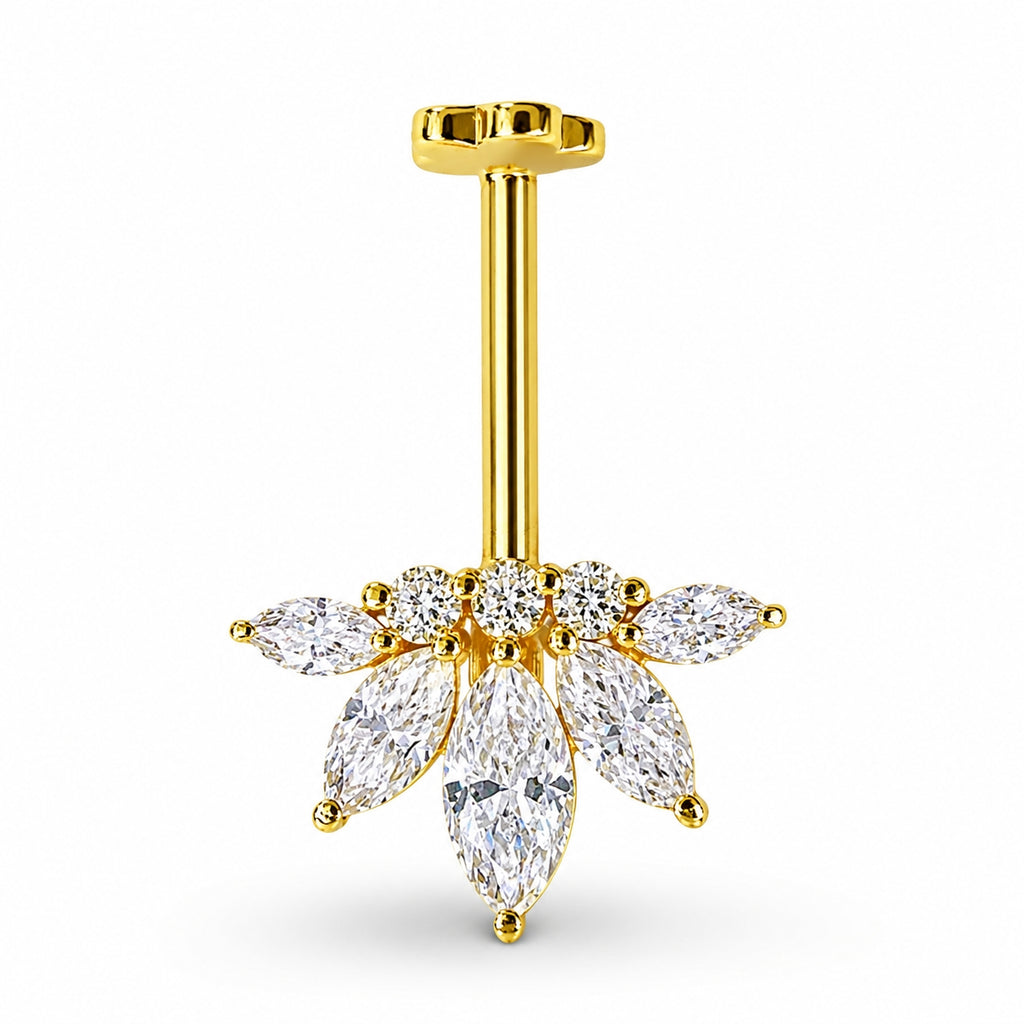 18K Gold Marquise Lotus Fan Vertical Helix (Bugadi) Stud