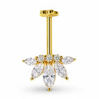 18K Gold Marquise Lotus Fan Vertical Helix (Bugadi) Stud