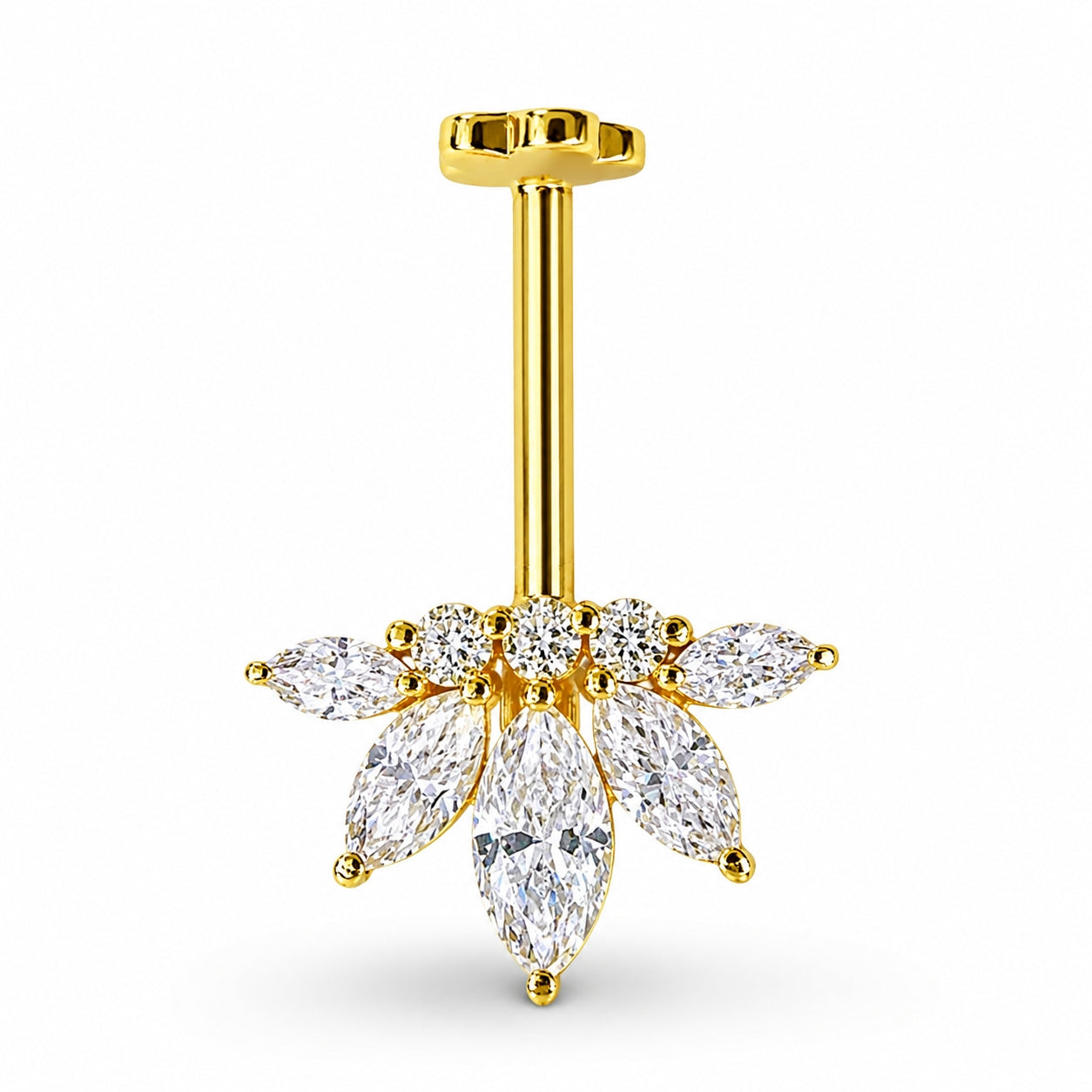 18K Gold Marquise Lotus Fan Vertical Helix (Bugadi) Stud