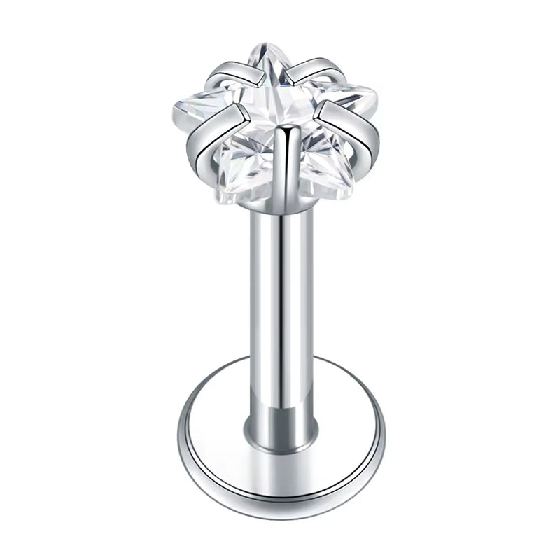 Titanium Internally Threaded Star Crystal Labret Stud