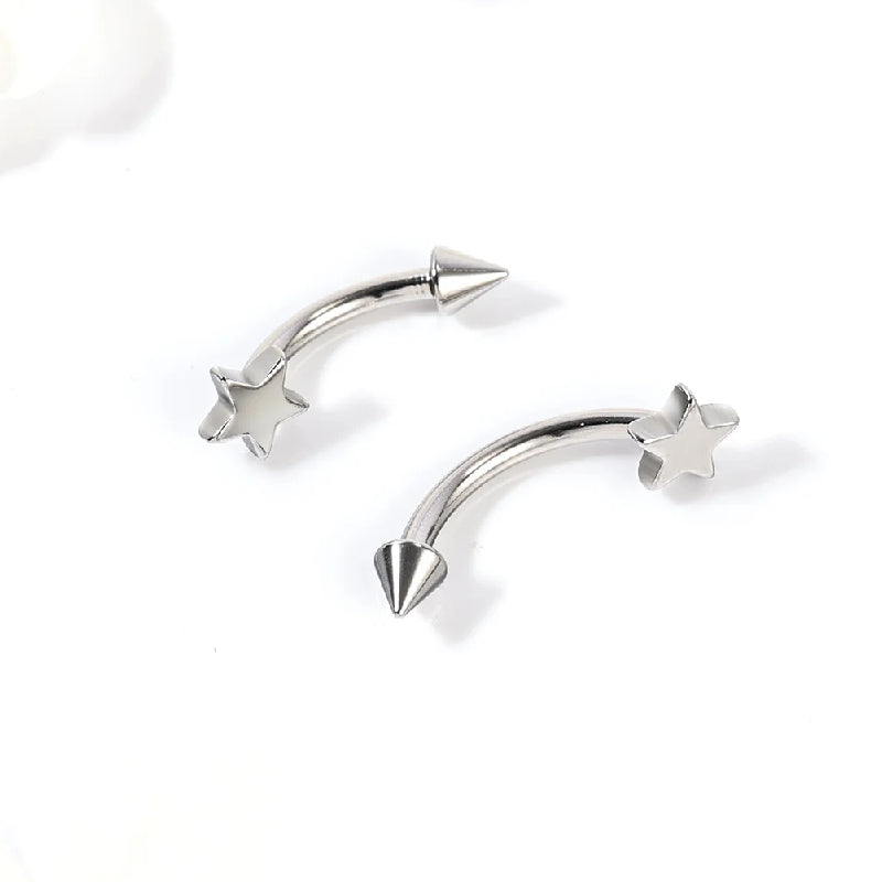 Natural Titanium 16G (1.2MM) Internally Threaded Spike with Star Rook Eyebrow Piercing